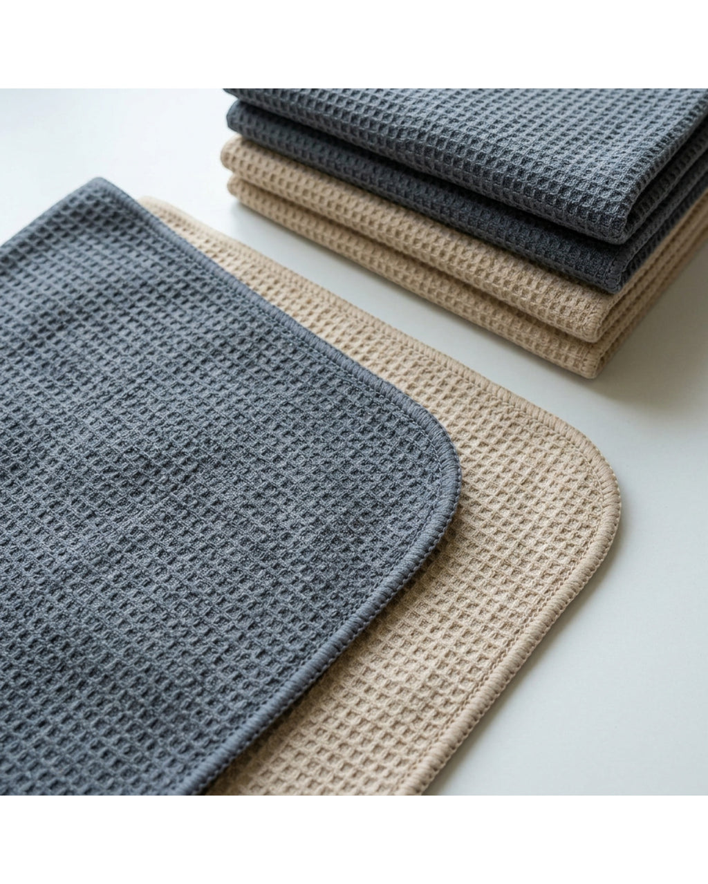 Qwfrk Waffle Microfiber Auto Detailing Cloth Set of 6 Slate Sand - Detail view