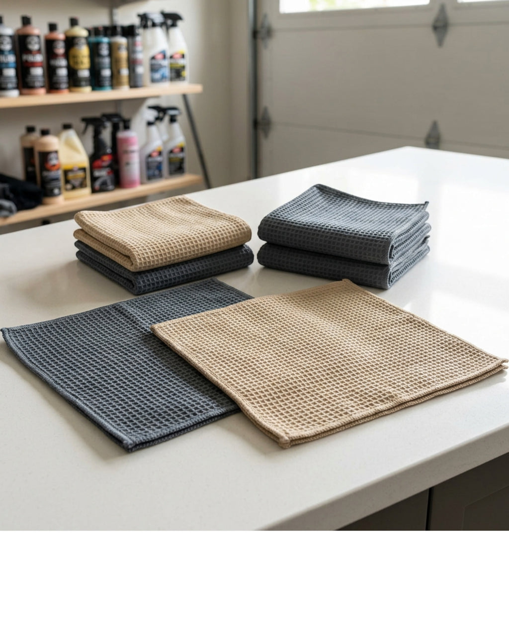 Qwfrk Waffle Microfiber Auto Detailing Cloth Set of 6 Slate Sand - Lifestyle view