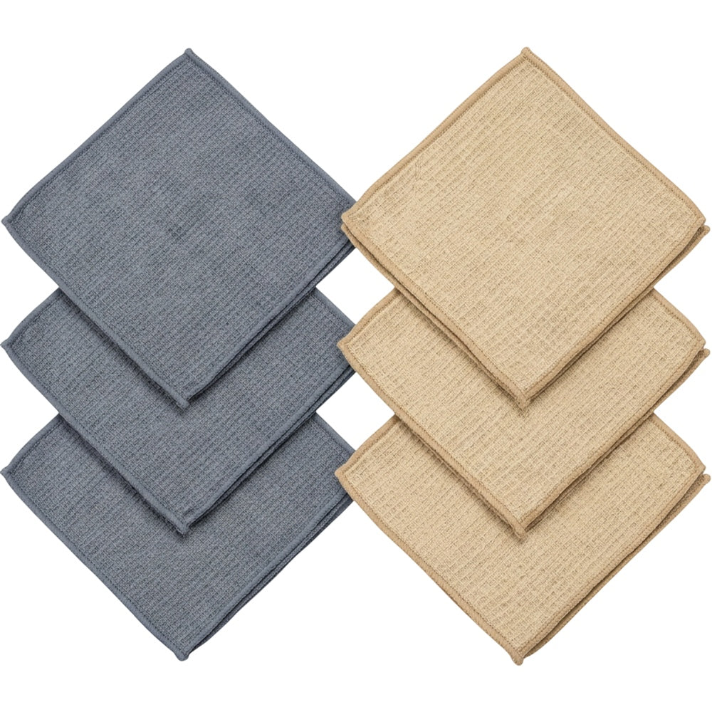 Qwfrk Waffle Microfiber Auto Detailing Cloth Set of 6 Slate Sand - Product view